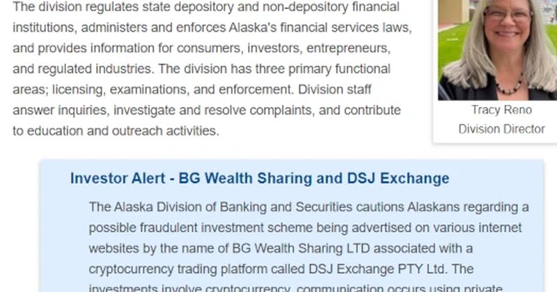 Alaska Warns of BG Wealth Sharing and DSJEX Fraud Scheme